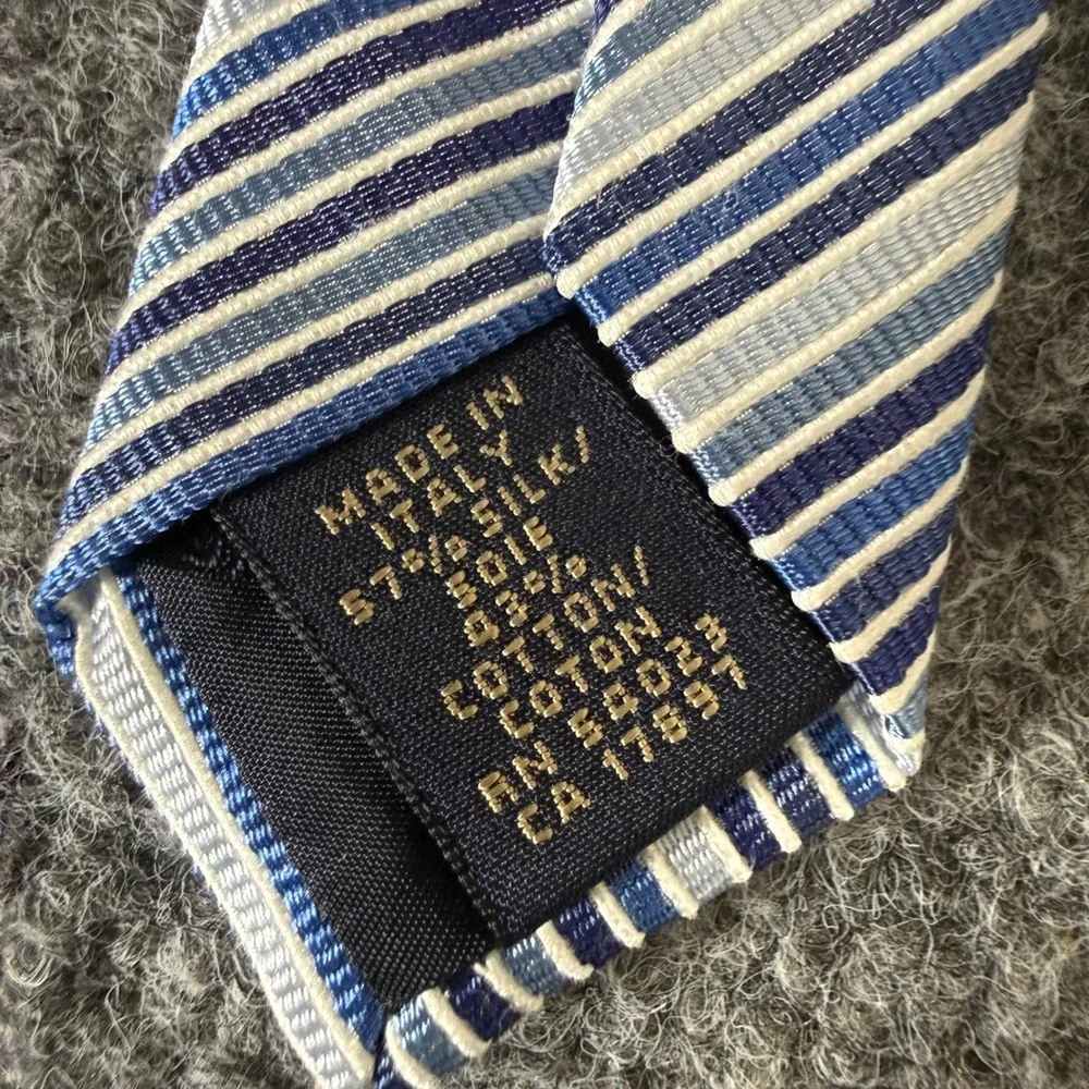 Banana Republic Mens Blue White Striped Silk Cotton Necktie Made in Italy Casual
